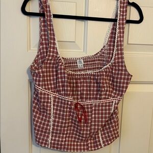 BDG Red and White Plaid Blouse